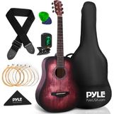 Pyle Akoestische Gitaarset - 1/2 Formaat - Rood - Lindehout - Stalen Snaren - Inclusief Hoes en Koffer