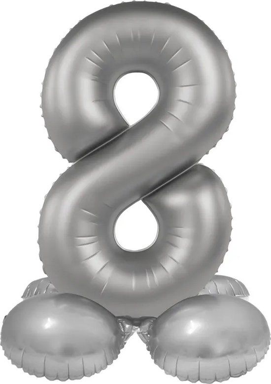 Staande Folieballon Cijfer 8 - Moonlight Silver - 72 cm