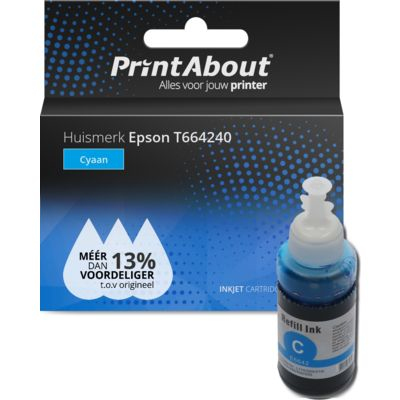 PrintAbout Huismerk Epson T664240 Inktcartridge Cyaan