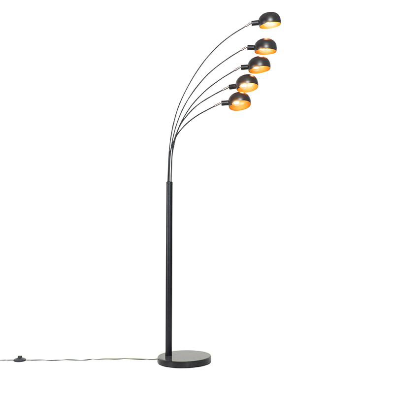 QAZQA Design vloerlamp zwart met goud 5-lichts - Sixties Marmo