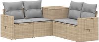 vidaXL Bankstel 2 zitplaatsen Beige en Lichtgrijs Polyrattan en Staal