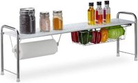 Famanu – Keukenorganizer met keukenrolhouder - keukenrek met mandje - metaal - H x B x D: 32 x 94 x 23 cm - wit/zilver