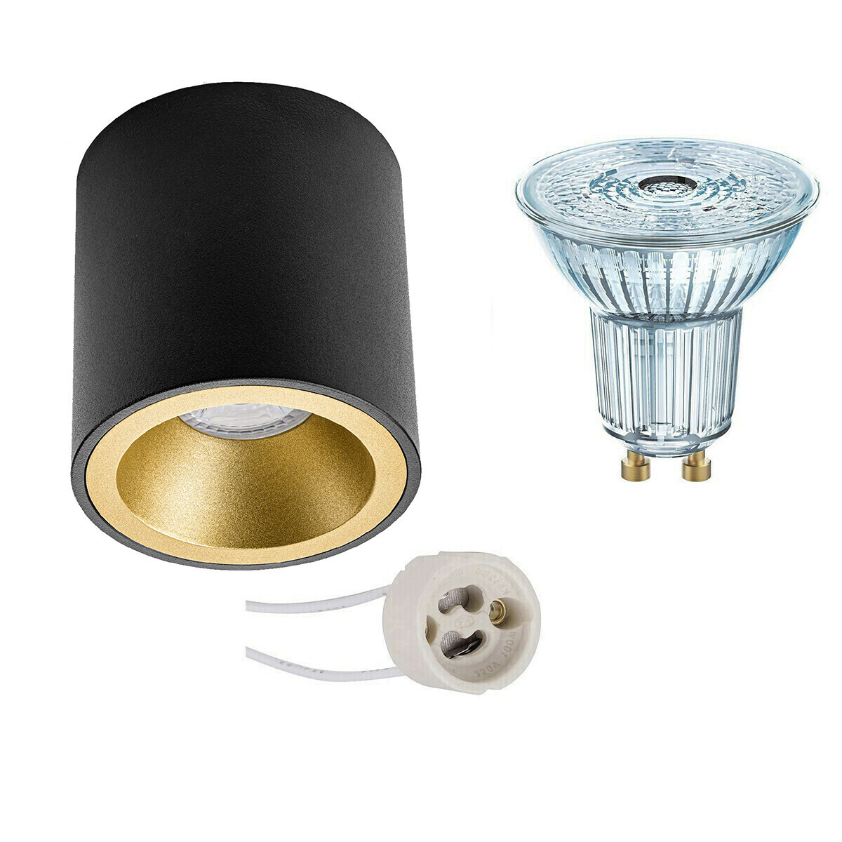 Osram Voordeelset - Opbouwspot Set - Parathom PAR16 927 36D - Pragmi Cliron Pro - GU10 Fitting - Dimbaar - Opbouw Rond - Mat Zwart/Goud - 5.5W - Warm Wit 2700K - Verdiept - Ã˜90mm