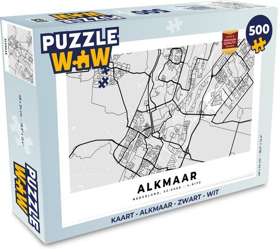 MuchoWow Puzzel Kaart - Alkmaar - Zwart - Wit - Legpuzzel - Puzzel 500 stukjes