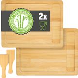 DuneDesign Alleskunner met Lekbak: Set van 2 Bamboe Snijplanken - 30x22 Houten Keuken Snijplank Ontbijtplank