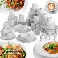 tectake® 100-delige Serviesset Salerno - Porselein - Wit - 12 personen