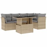 vidaXL 6-delige Loungeset met Kussens, Poly Rattan, Beige