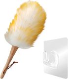Merkloos 1 pcs Small Duster, Soft Wool Duster, Wooden Handle with Rope for Hanging, Washable, Small Hand Duster for Wall