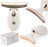 COIL Luxe verwarmde gezichts- en nekmassager - Rimpelvermindering - Lifting - EMS-vibratie - Draadloos - Wit/Goud
