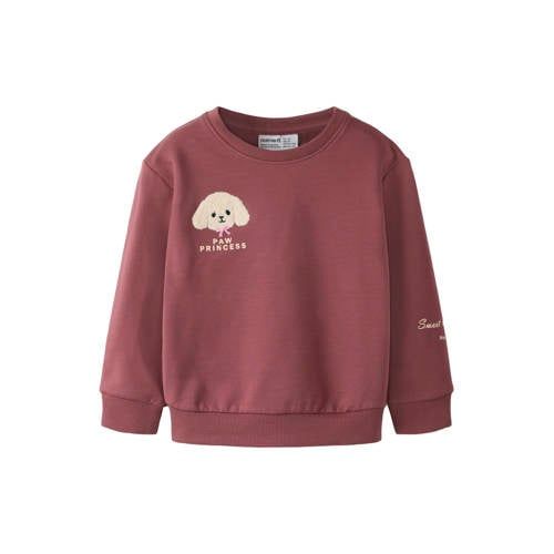 NAME IT MINI sweater met backprint en borduursels - donkerrood