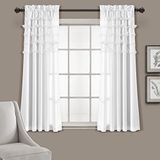 Lush Decor Avery Gordijnen ruches vintage chique stijl vensterpaneel set voor woonkamer, eetkamer, slaapkamer (paar), 137 cm B x 160 cm L, wit