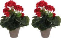 Mica Decorations Plante Artificielle Géranium Rouge 2 pièces en pot D20 x H34 cm