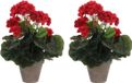 Mica Decorations Kunstplant Geranium Rood 2 stuks in pot D20 x H34 cm