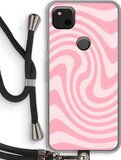 Case Company® - Hoesje met koord geschikt voor Google Pixel 4a hoesje met Koord - Swirl Roos - Telefoonhoesje met Zwart Koord - Bescherming aan alle Kanten en Over de Schermrand