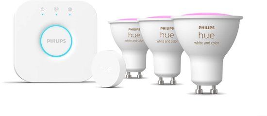 Philips Hue White and Color ambiance Starterkit: 3 GU10 slimme spots + smart button