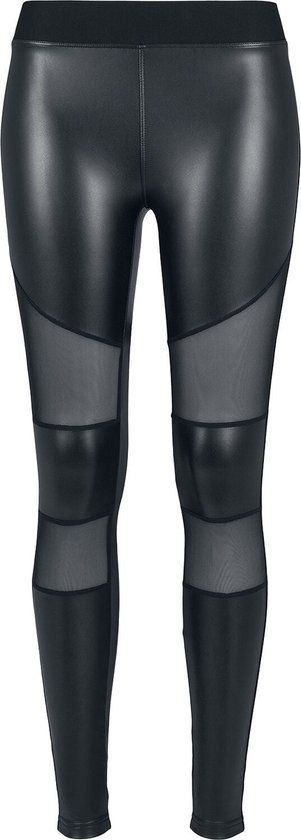 Urban Classics Tech Mesh Faux Leather Dames Legging - Zwart - L