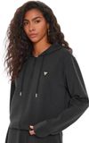 GUESS Hooded Zip-Up V-Neck Sweatshirt with Pockets Wo - Black