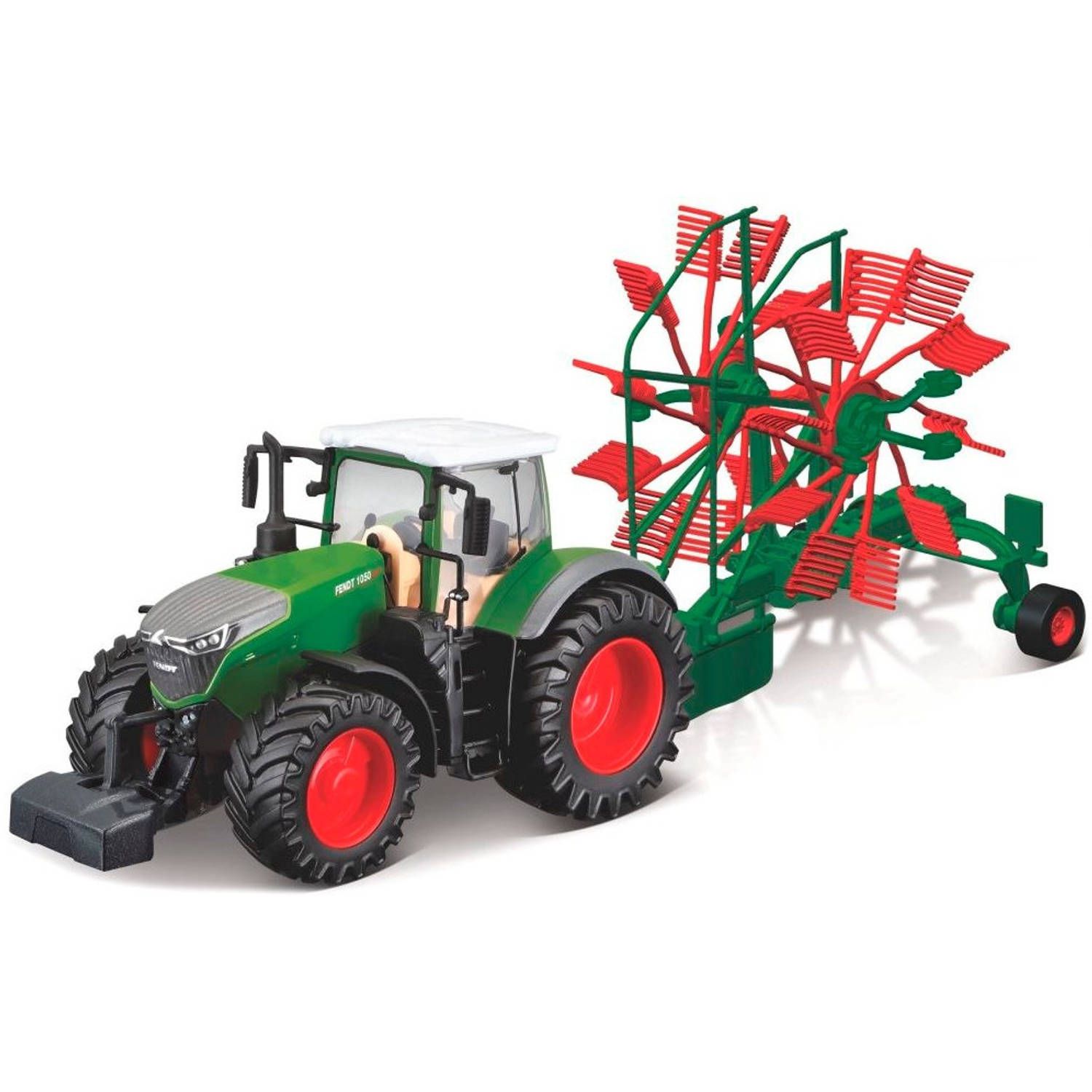 Bburago Fendt 1050 VARIO + WHIRL RAKE groen/rood schaalmodel 10 CM