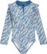 Playshoes kinderzwempak met UV-bescherming, bloemetjesmotief, lange mouwen, petrol, maat 74/80