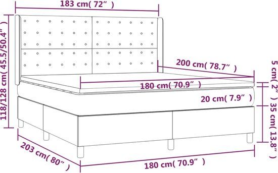vidaXL Boxspring bed - 180x200 cm - Zwart - Stof