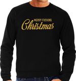Bellatio Decorations Shoppartners Bv Foute Kersttrui / sweater - Merry Fucking Christmas - goud / glitter - zwart - heren - kerstkleding / kerst outfit S