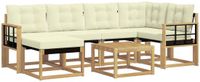 vidaXL Hoek loungeset 6 zitplaatsen Wit en crème Acacia hout Inclusief tafel