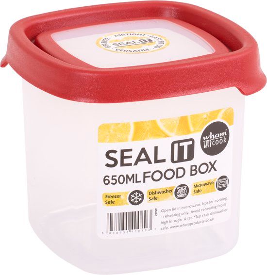 Wham Seal It Vershouddoos - Vierkant - 650 ml - Set van 4 - Rood