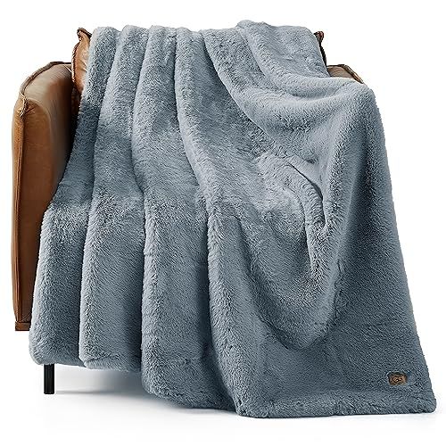 UGG Euphoria Faux Fur Reversible Throw Blanket - Chambray, 178 x 127 cm