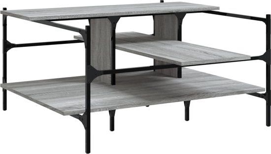 vidaXL Salontafel 100x100x48,5 cm bewerkt hout grijs sonoma