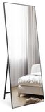 Miroir complet - 165 x 60 cm - Cadre en plastique noir - Miroir sur pied ou mural