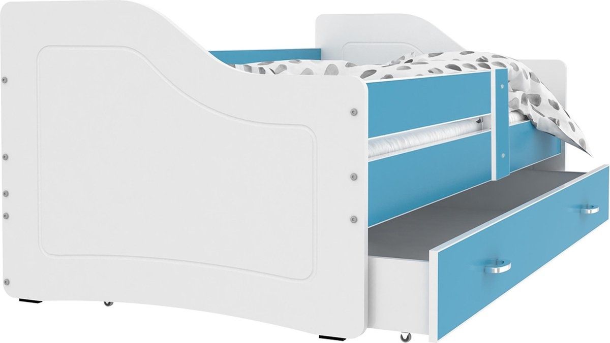 Viking Choice Kinderbed luxe uitvoering 180x80 cm - wit/blauw - met lade - met matras