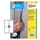 Avery Spanje AM0P4A4 etiketten, antibacterieel, transparant, 139 x 99,1 mm, 40 etiketten