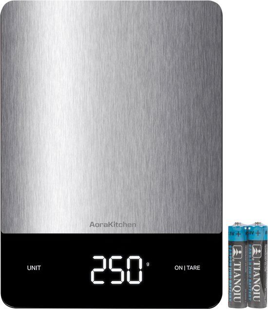 AoraKitchen Keukenweegschaal Digitaal - RVS/Zwart - 10 kg