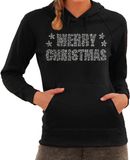 Bellatio Decorations Merry Christmas Glitter Foute Kersttrui met Capuchon Zwart