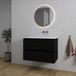 Saniclass Chaci Badkamermeubelset - 80x46x55cm - keramische wastafel wit - 1 wasbak - zonder kraangaten - 2 lades - ronde spiegel met verlichting - mat zwart
