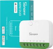 Sonoff MINI-2GS DUO, Matter over WiFi, 2-kanaals WiFi slimme schakelaar, 16A totale belasting, externe en geautomatiseerde bediening, neutrale draad vereist, compatibel met Alexa/Google Assistant, 2-pack
