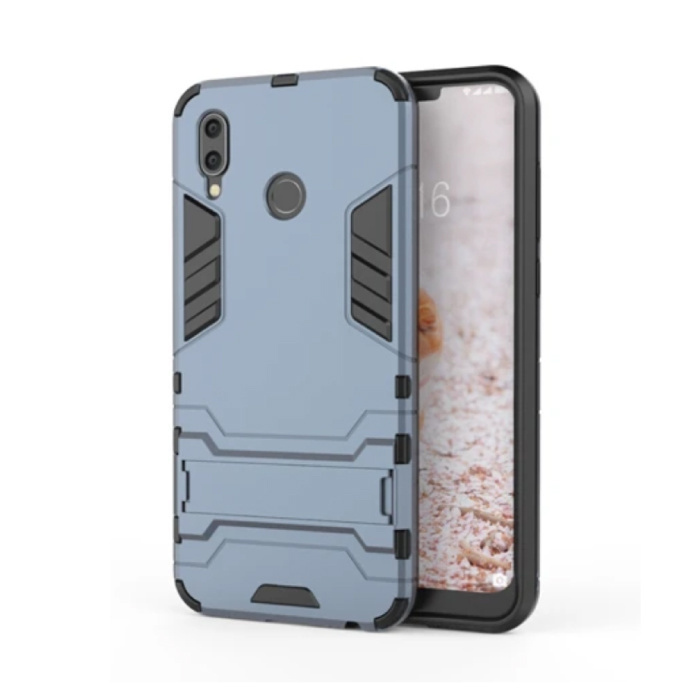 HATOLY iPhone XR - Robotic Armor Case Cover Cas TPU Hoesje Navy + Kickstand