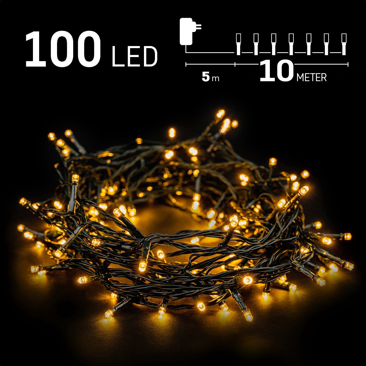 Emos Kerstverlichting buiten - 10 meter 100 LED - Warm Wit - Lichtsnoer - IP44 Stekker met timerfunctie - Kerstboomverlichting - geschikt voor binnen en buiten - kerstversiering