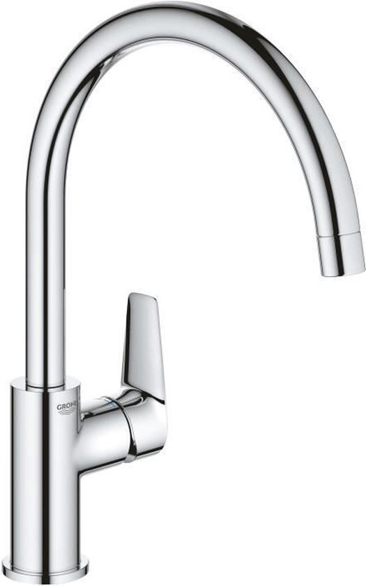 GROHE Start Edge Keukenmengkraan met één hendel | hoge uitloop, 360° Bereik | FastFixation Eenvoudig te installeren | Minimaal aanbevolen druk 1,0 bar | Chroom | 30529001