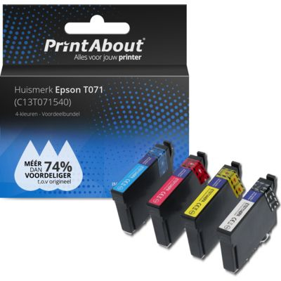 PrintAbout Huismerk Epson T071 (C13T071540) Inktcartridge 4-kleuren Voordeelbundel