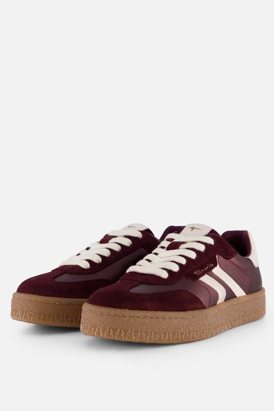 Tamaris Sneakers Bordeauxrood Leer Veters Maat 41