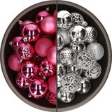 Bellatio Decorations Shoppartners Bv 74x Kunststof Kerstballen Mix Fuchsia Roze Zilver 6 cm
