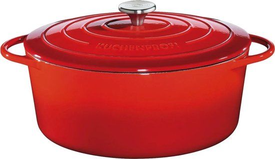 Küchenprofi Braadpan - 33cm Ovaal - Gietijzer - Rood - Met Deksel