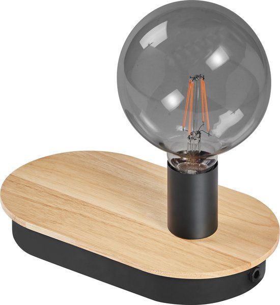 LEDVANCE DECOR Houten tafellamp USB, zwart/hout, E27