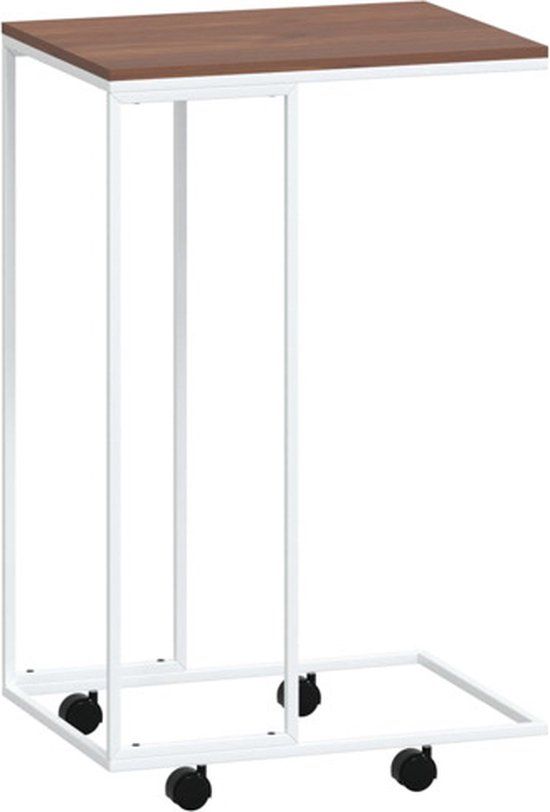 vidaXL Bijzettafel met wieltjes 40x30x63,5 cm bewerkt hout wit en bruin