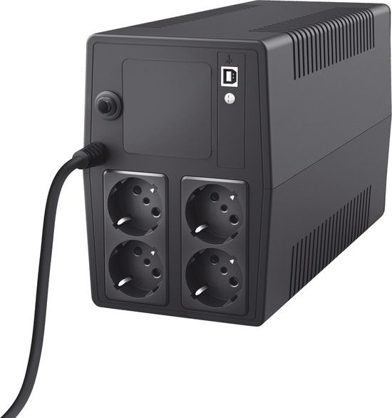 Trust Paxxon 1000VA UPS - Noodstroomvoorziening met 4 Standaard Stopcontacten - Bescherming Tegen Stroomuitval en Piekspanning - Zwart