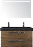 BES LED Seville Badmeubelset 100 cm - Tabacco - Wastafel Lucca 2 Kraangaten met Sence Spiegel