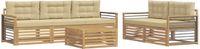 vidaXL - Bank loungeset - 5 zitplekken - Wit en Beige - Acacia hout