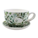 Dekohelden24 Bloempot met keramisch handvat, rankenmotief, L x H 20 x 15 x 12 cm.