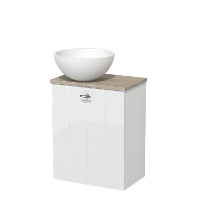 Maxaro Toiletmeubel met Waskom Solid Surface Modulo Hoogglans Wit Lamel 41 cm Lichtgrijs Eiken Blad